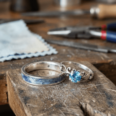 Conjunto em Prata 925 com Cianita Azul Natural e Solitário Frigg com Zircônia Azul Claro – Mosaico Duo