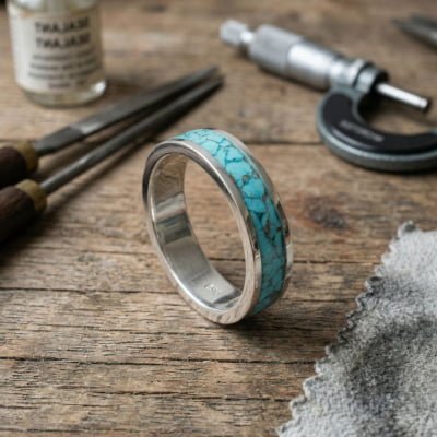 Mosaico Duo – Conjunto em Prata 925 com Turquesa Natural e Solitário Frigg com Zircônia Azul Claro