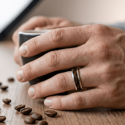 Mosaico Duo – Conjunto em Prata 925 com Grãos Torrados de Café e Solitário Frigg com Zircônia Branca