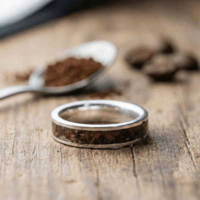 Mosaico Duo – Conjunto em Prata 925 com Grãos Torrados de Café e Solitário Frigg com Zircônia Branca