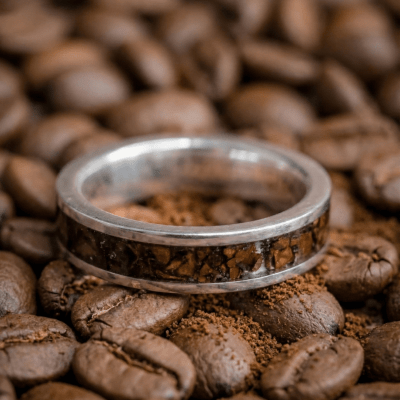 Mosaico Duo – Conjunto em Prata 925 com Grãos Torrados de Café e Solitário Frigg com Zircônia Branca