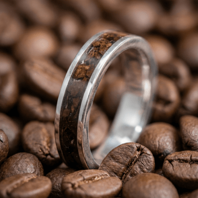 Mosaico Duo – Conjunto em Prata 925 com Grãos Torrados de Café e Solitário Frigg com Zircônia Branca