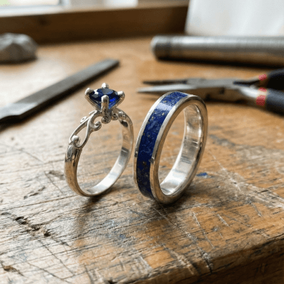 Mosaico Duo – Conjunto em Prata 925 com Lápis-Lazúli Natural e Solitário Frigg com Zircônia Azul-Marinho