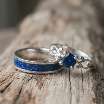 Mosaico Duo – Conjunto em Prata 925 com Lápis-Lazúli Natural e Solitário Frigg com Zircônia Azul-Marinho