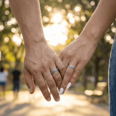 Par de Alianças em Prata 925 com Pedra Natural Amazônita – Mosaico