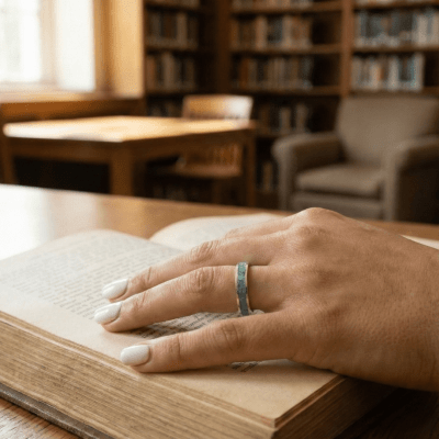 Par de Alianças em Prata 925 com Pedra Natural Amazônita – Mosaico