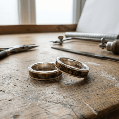 MOSAICO – PAR DE ALIANÇAS DE PRATA 925 COM MOSAICO DE PEDRA NATURAL OLHO DE TIGRE