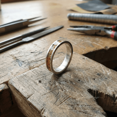 Par de Alianças em Prata 925 com Pedra Natural Citrino – Mosaico