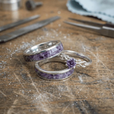 MOSAICO TRIO – CONJUNTO EM PRATA 925 (2 ANÉIS MOSAICO AMETISTA NATURAL + SOLITÁRIO FRIGG ZIRCÔNIA ROXA)