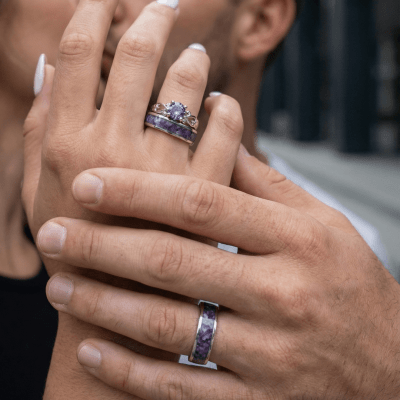 MOSAICO TRIO – CONJUNTO EM PRATA 925 (2 ANÉIS MOSAICO AMETISTA NATURAL + SOLITÁRIO FRIGG ZIRCÔNIA ROXA)