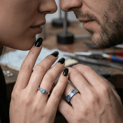 Conjunto em Prata 925 com Cianita Azul Natural e Solitário Frigg com Zircônia Azul Claro – Mosaico Trio