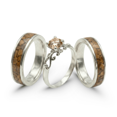 Mosaico Trio – Conjunto em Prata 925 com 2 Anéis Mosaico de Olho de tigre Natural e Solitário Frigg com Zircônia Champagne