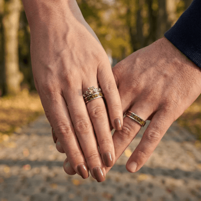 Mosaico Trio – Conjunto em Prata 925 com 2 Anéis Mosaico de Olho de tigre Natural e Solitário Frigg com Zircônia Champagne