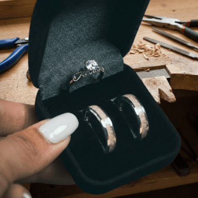 Mosaico Trio – Conjunto em Prata 925 com 2 Anéis Mosaico de Quartzo Rosa Natural e Solitário Frigg com Zircônia Branca