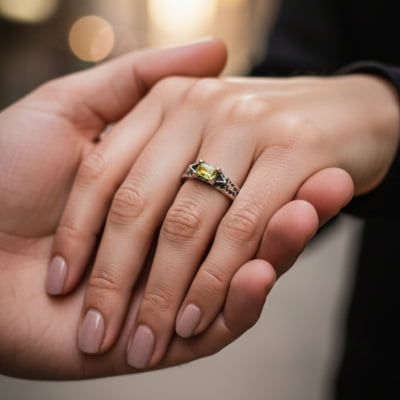 ASGARD – PAR DE ALIANÇAS DE COMPROMISSO EM PRATA 925 COM ZIRCÔNIA AMARELA