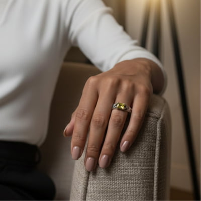 ASGARD – PAR DE ALIANÇAS DE COMPROMISSO EM PRATA 925 COM ZIRCÔNIA AMARELA