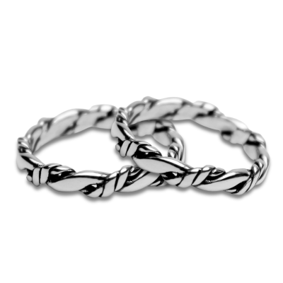 PAR DE ALIANÇAS DE COMPROMISSO NORDIC ROPE FINA PRATA 950