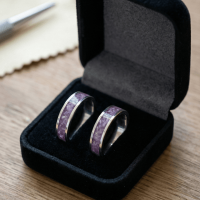 MOSAICO – ALIANÇAS DE PRATA 925 COM MOSAICO DE PEDRA NATURAL AMETISTA