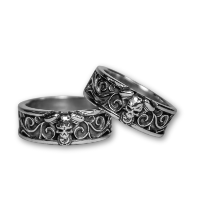 PAR DE ALIANÇAS SKULL MOTOR V800 PRATA 925