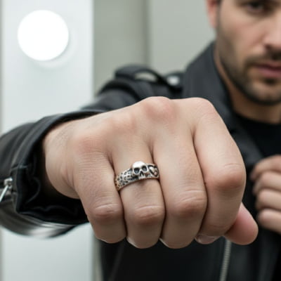 Par de Alianças Caveira Skull Love em Prata 925