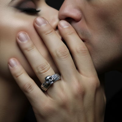 SKULL – PAR DE ALIANÇAS CAVEIRA EM PRATA 925 SKULL – PAR DE ALIANÇAS CAVEIRA EM PRATA 925