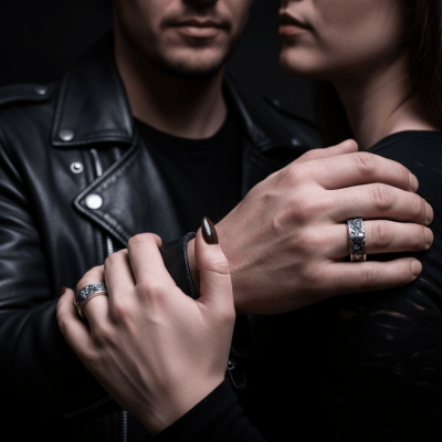 Par de Alianças Caveira Motociclista Skull Motor V800 em Prata 925