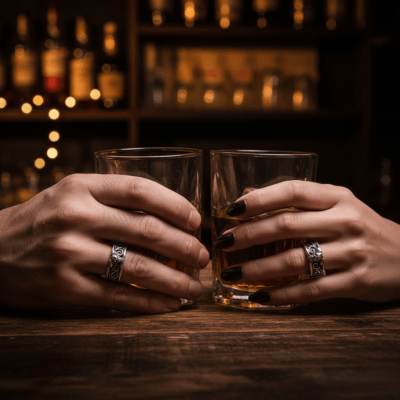 Par de Alianças Caveira Motociclista Skull Motor V800 em Prata 925