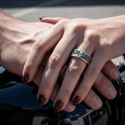 Par de Alianças Caveira Motociclista Skull Motor V800 em Prata 925