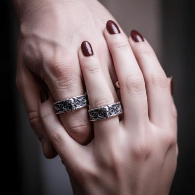 SKULL V800 – PAR DE ALIANÇAS CAVEIRA MOTOR V800 EM PRATA 925