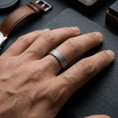 TEMPESTADE – PAR DE ALIANÇAS TEXTURIZADAS MODELO FINO EM PRATA 925