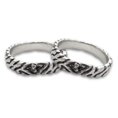 Wood – Par de Alianças Modelo Fino Esculpido em Prata 925