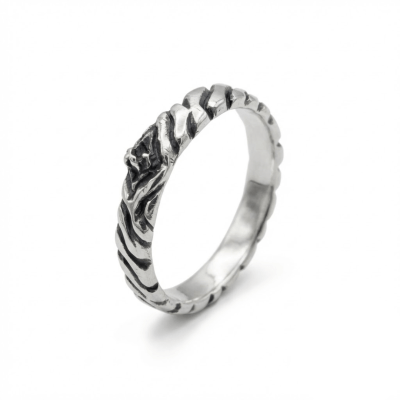 WOOD – ANEL MODELO FINO ESCULPIDO EM PRATA 925