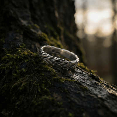 WOOD – ANEL MODELO FINO ESCULPIDO EM PRATA 925