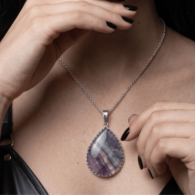 Pingente Fluorita Natural em Prata 925 Artesanal - Peça Única